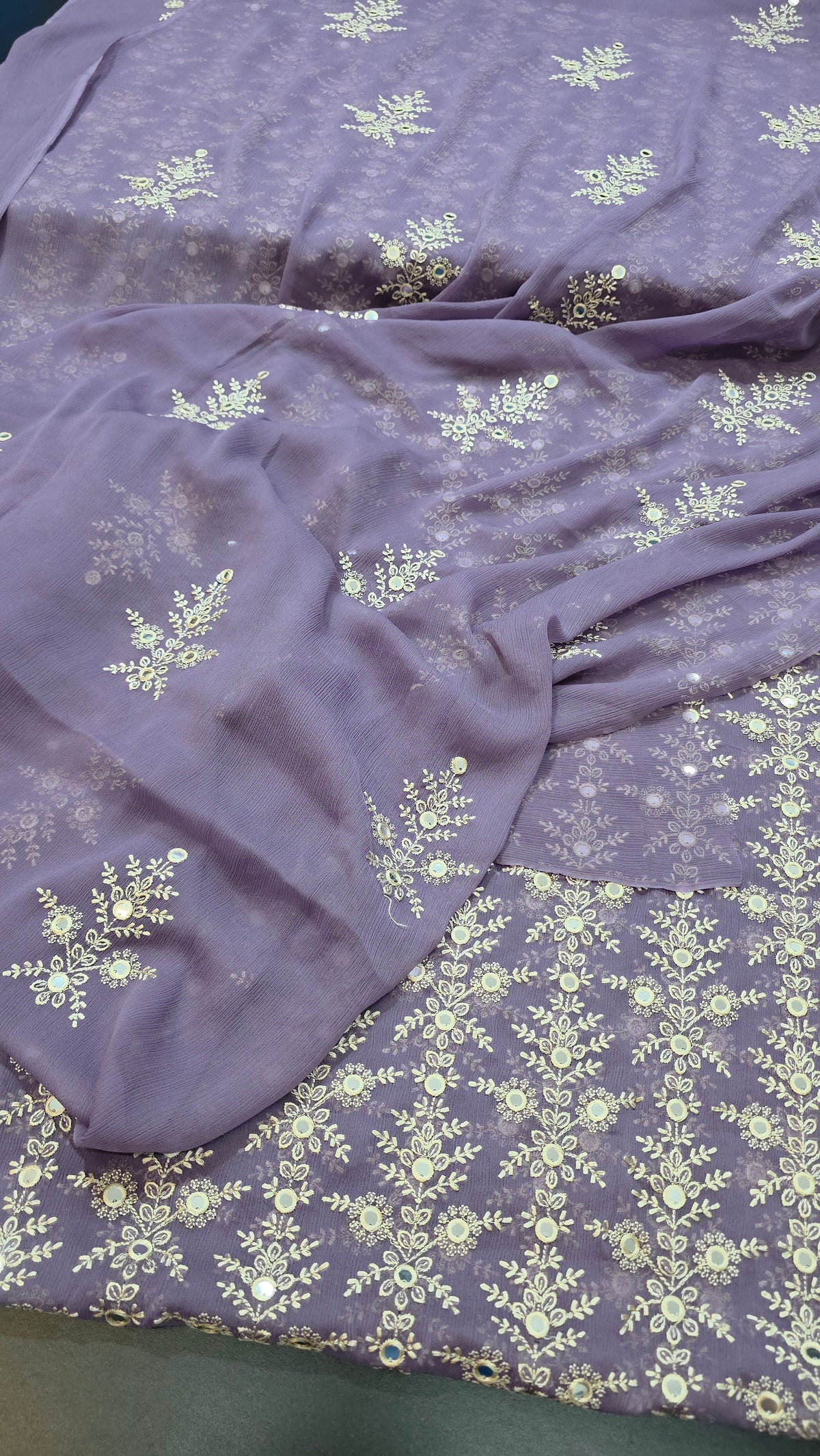 Chiffon allover embroidered shirt and duppatta