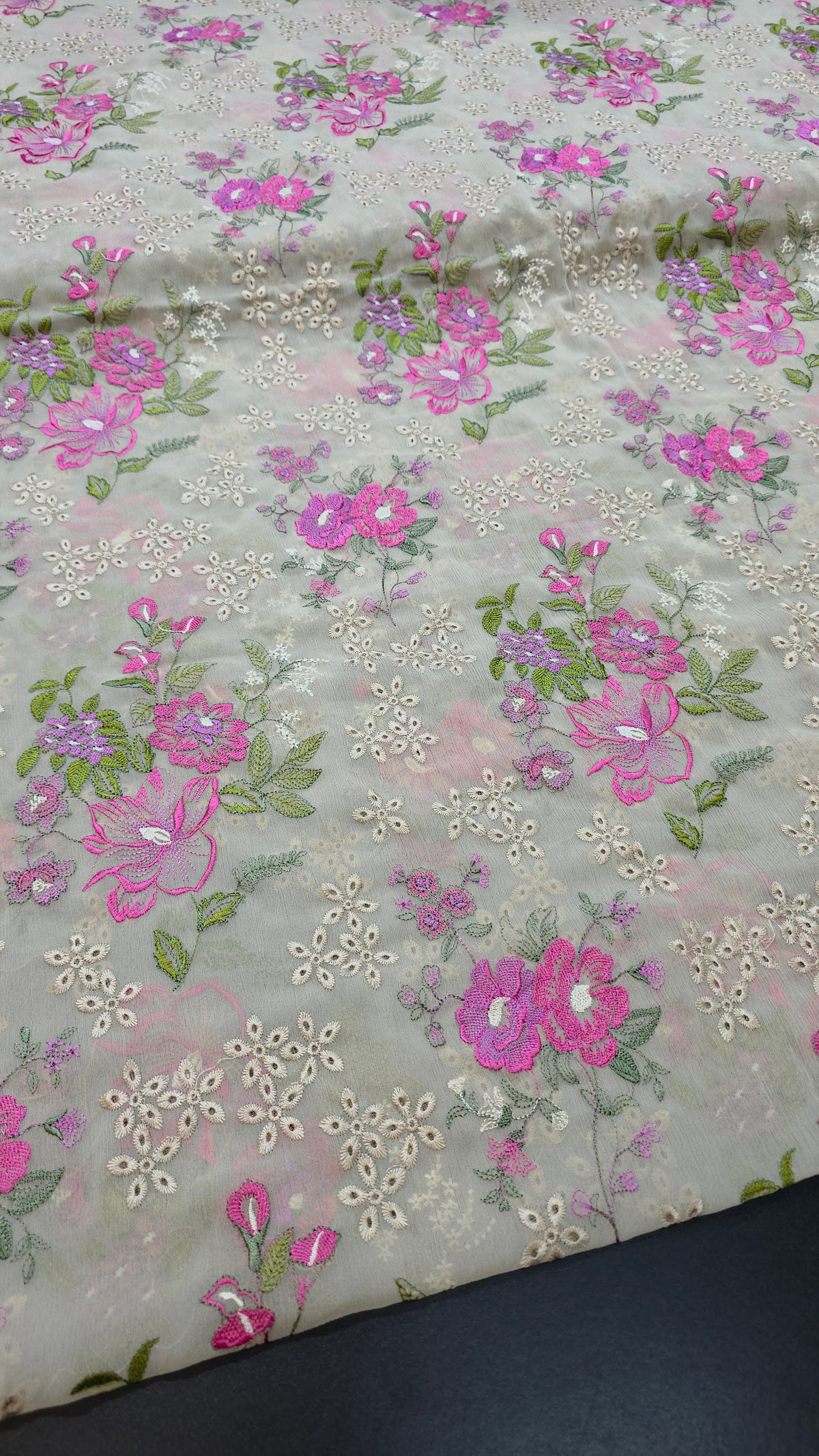 Chiffon allover embroidered shirt and duppatta