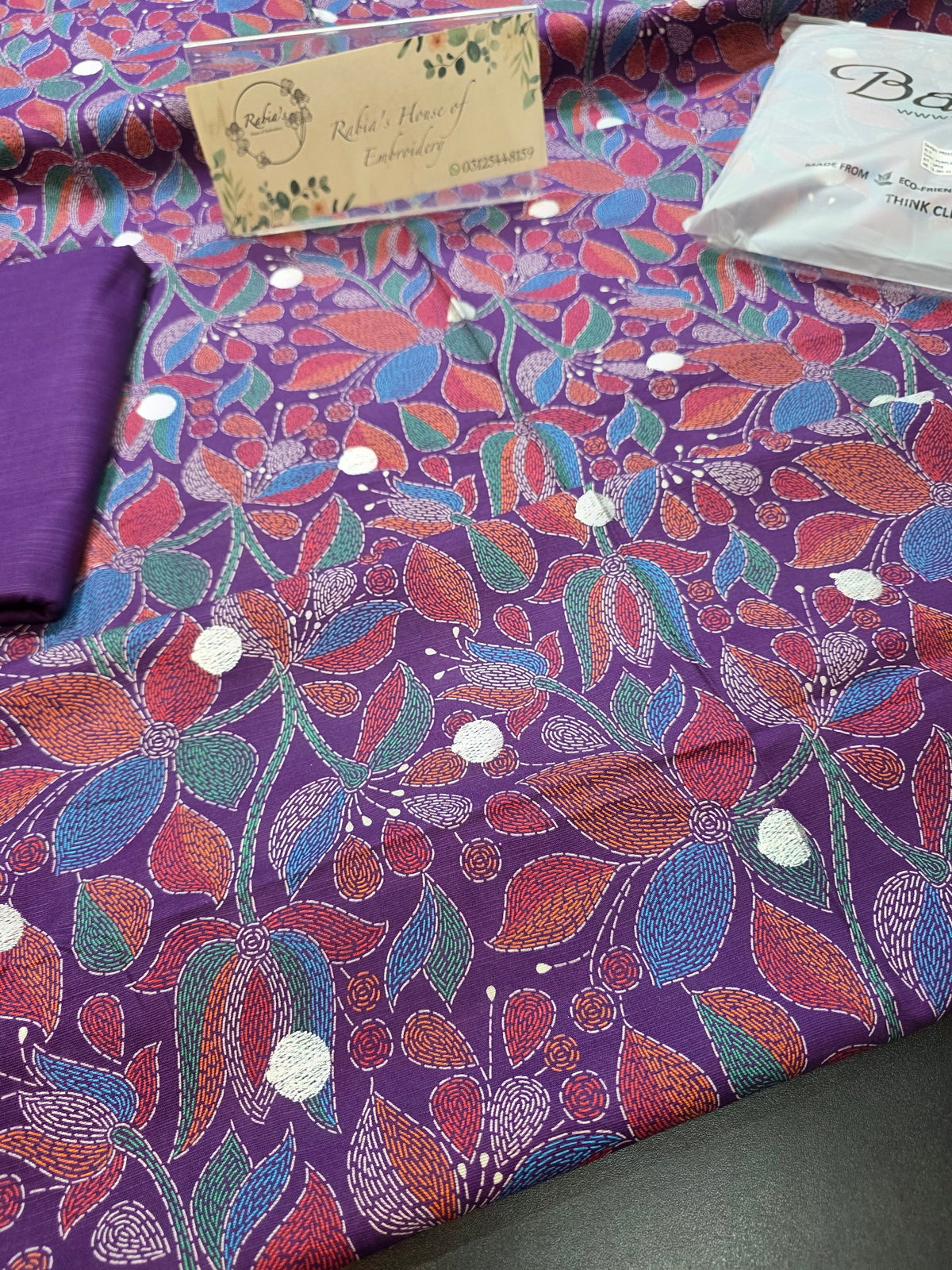 Bareeze printed plus embroidered khadder
