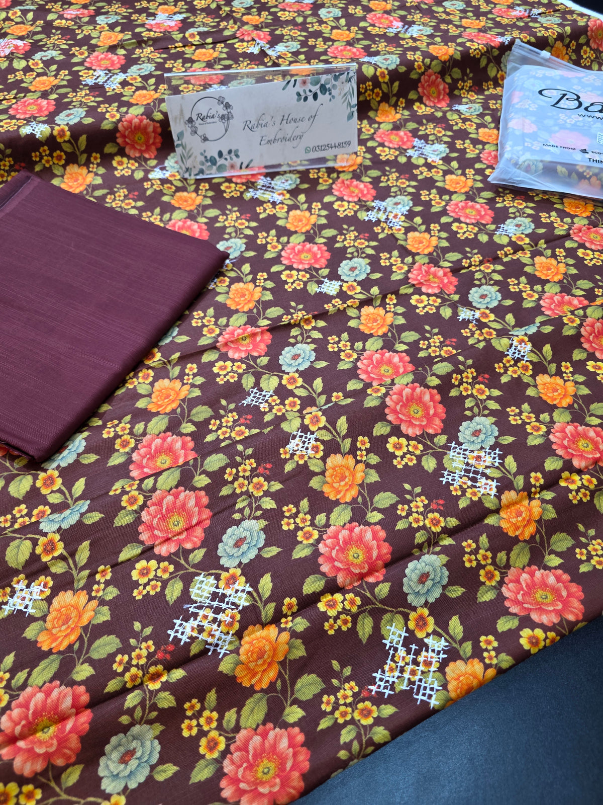 Bareeze printed plus embroidered khadder