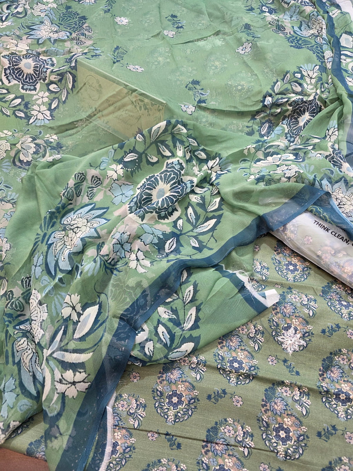 Bareeze printed plus embroidered khadder