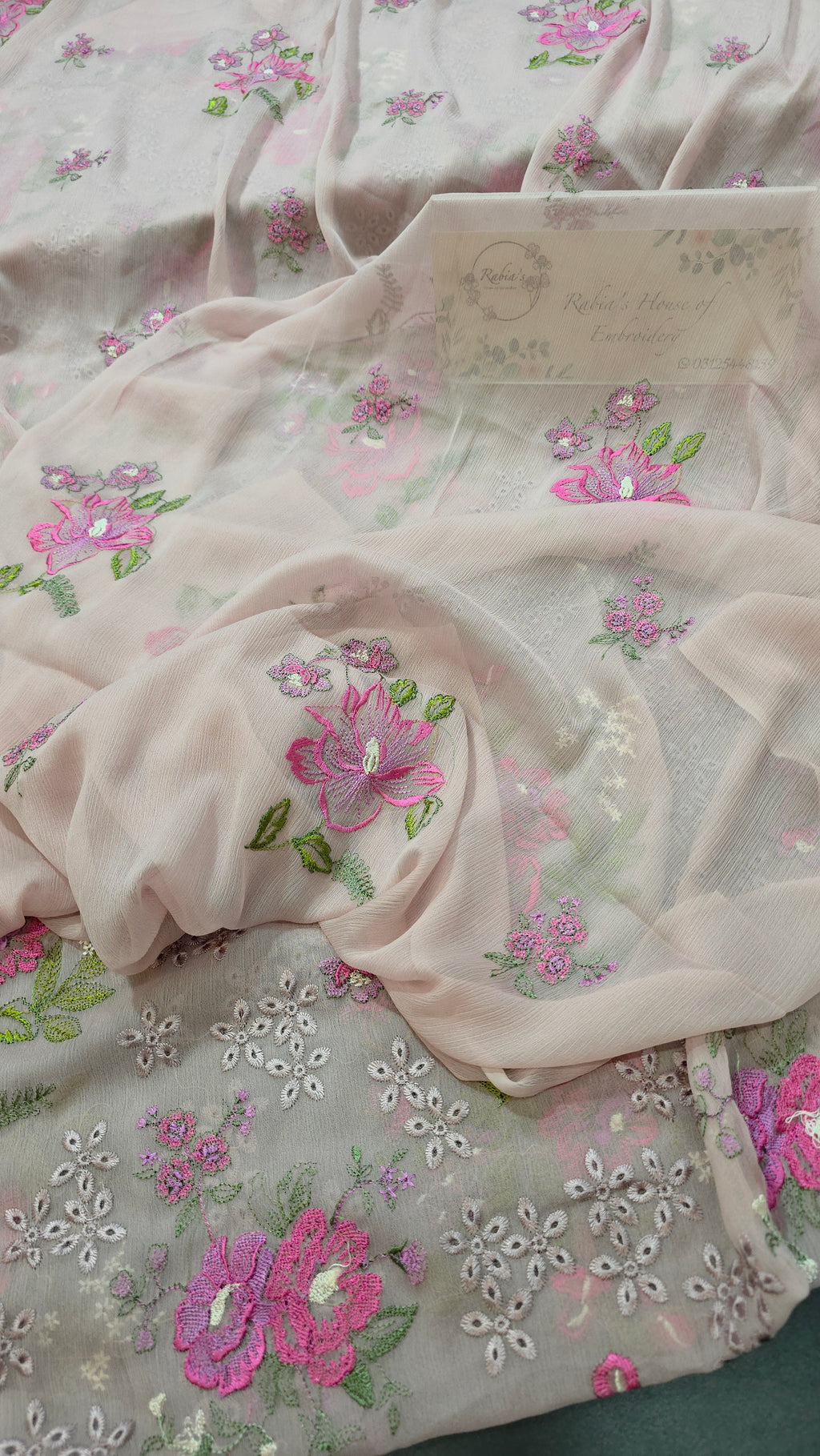 Chiffon allover embroidered shirt and duppatta
