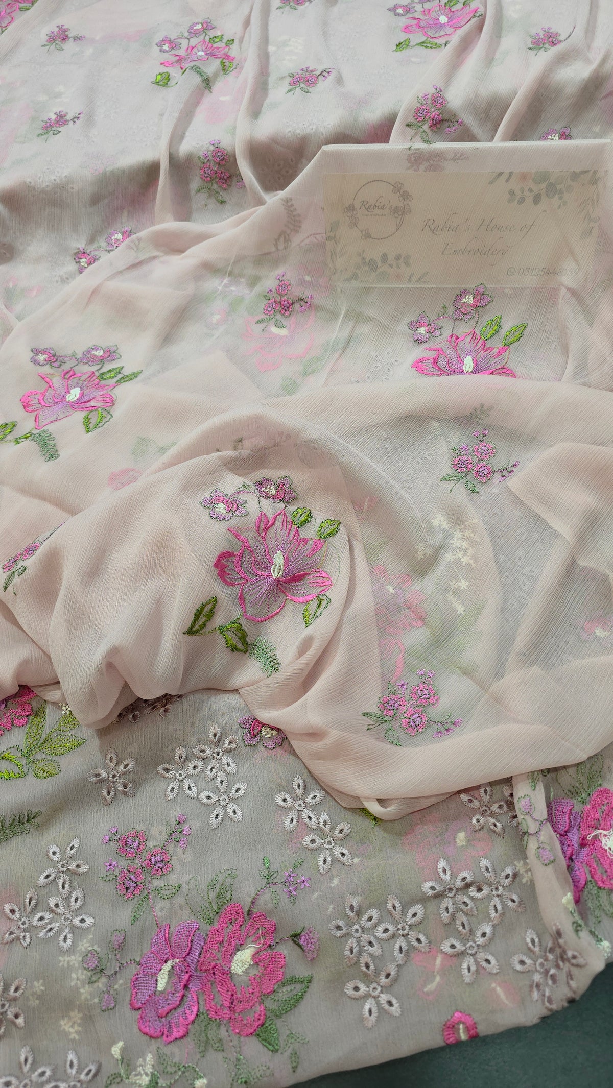 Chiffon allover embroidered shirt and duppatta