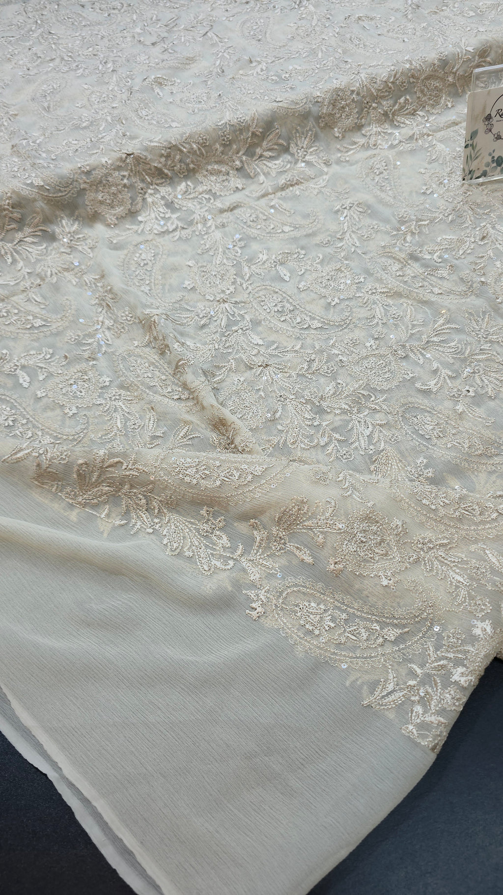 Chiffon allover embroidered shirt and duppatta (BEIGE)