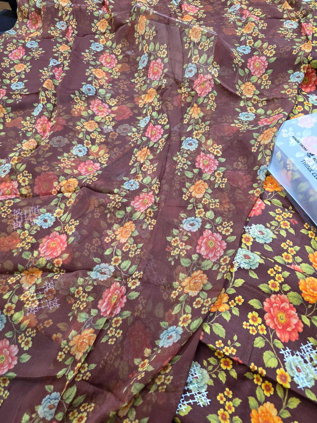 Bareeze printed plus embroidered khadder