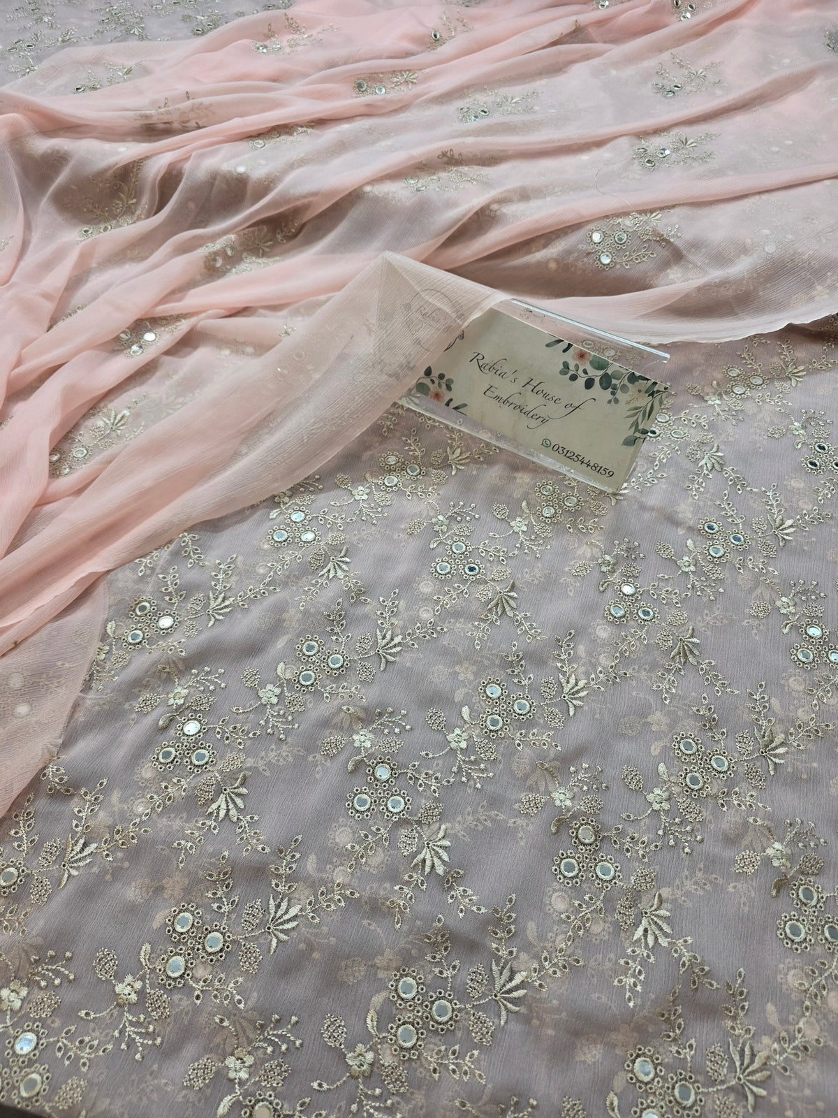 Chiffon allover embroidered shirt and duppatta