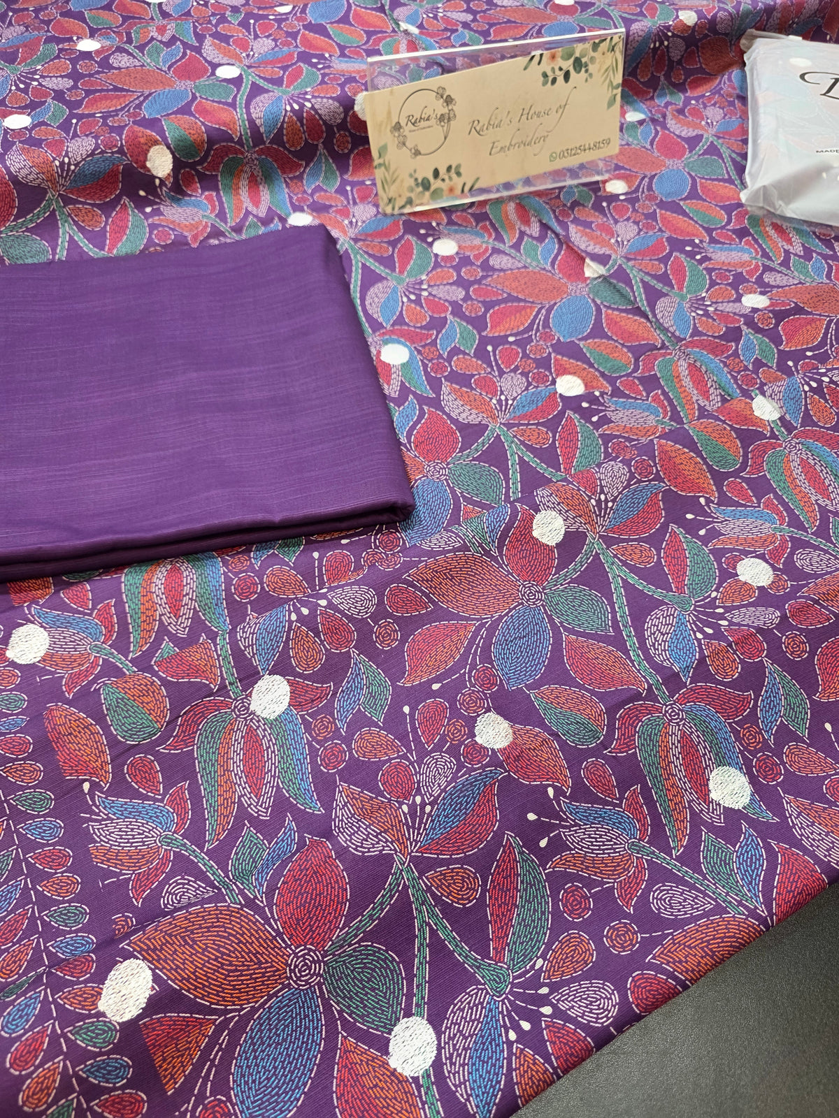 Bareeze printed plus embroidered khadder