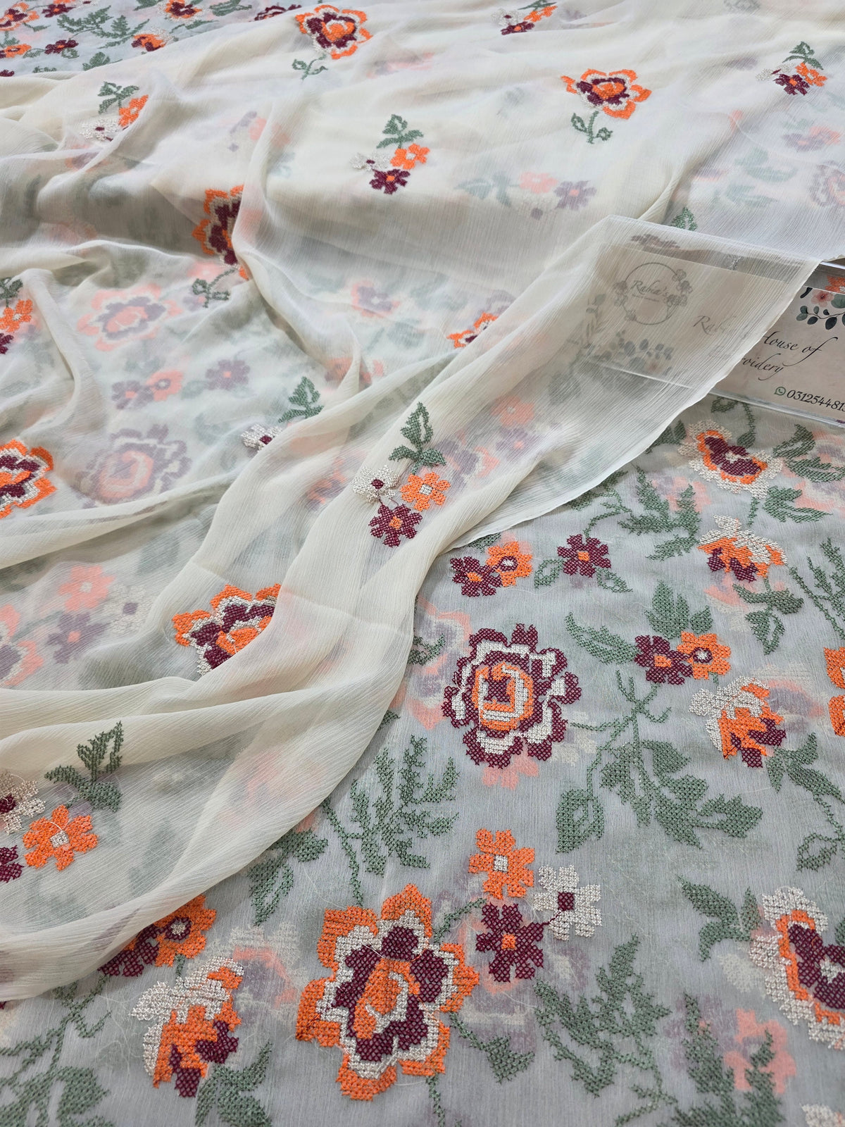 Chiffon allover embroidered shirt and duppatta