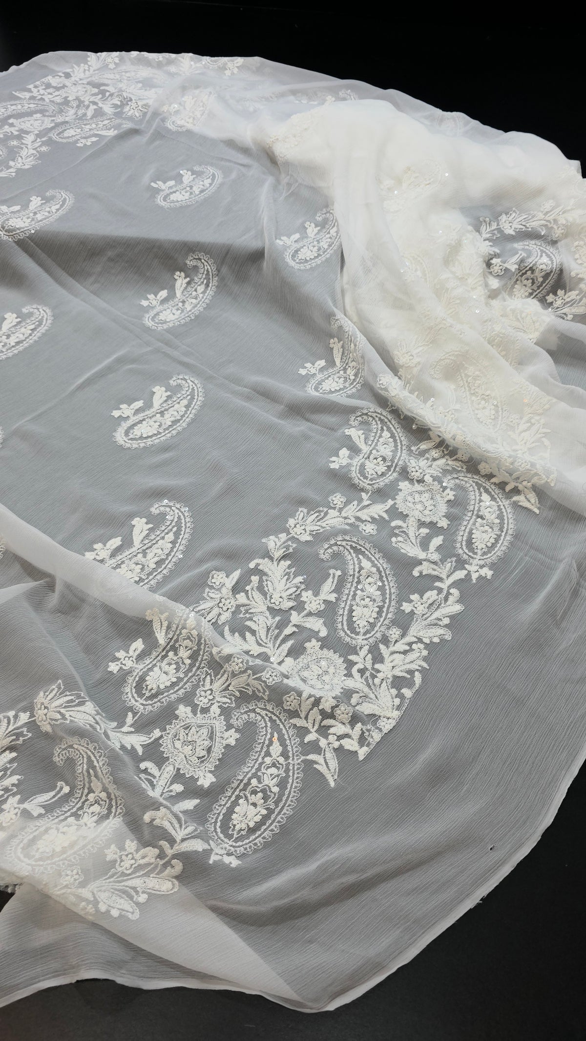 Chiffon allover embroidered shirt and duppatta WHITE