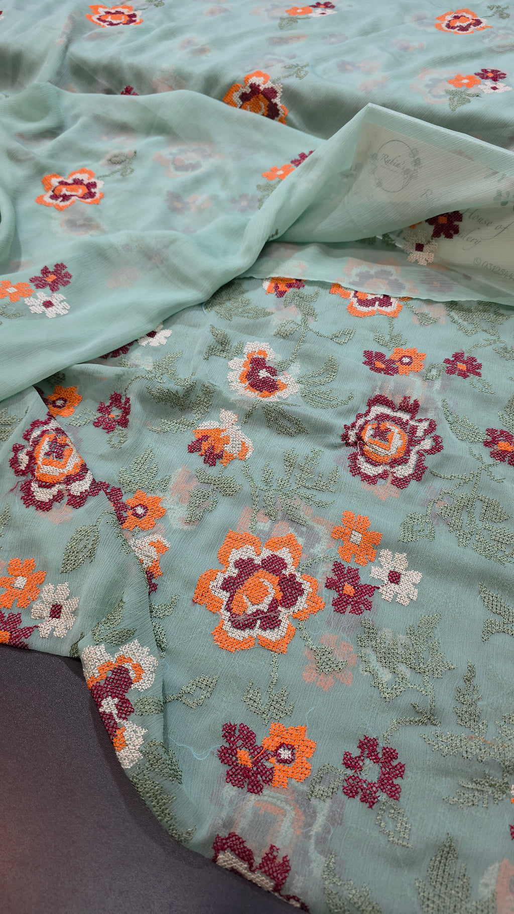 Chiffon allover embroidered shirt and duppatta