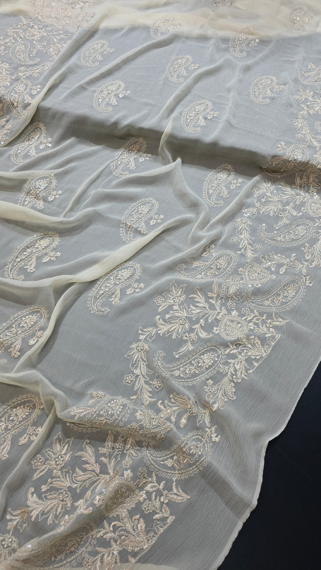 Chiffon allover embroidered shirt and duppatta (BEIGE)