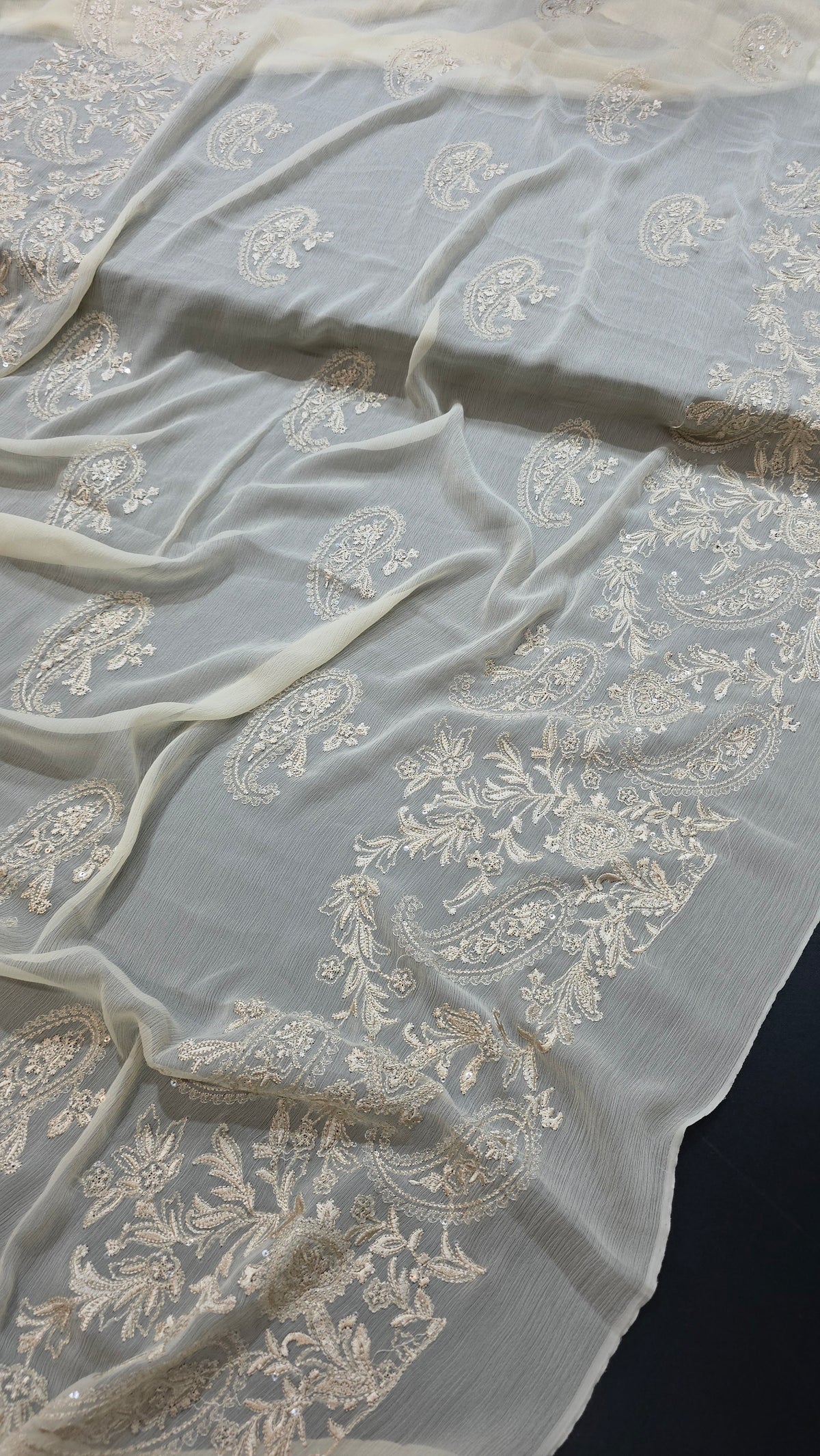 Chiffon allover embroidered shirt and duppatta (BEIGE)