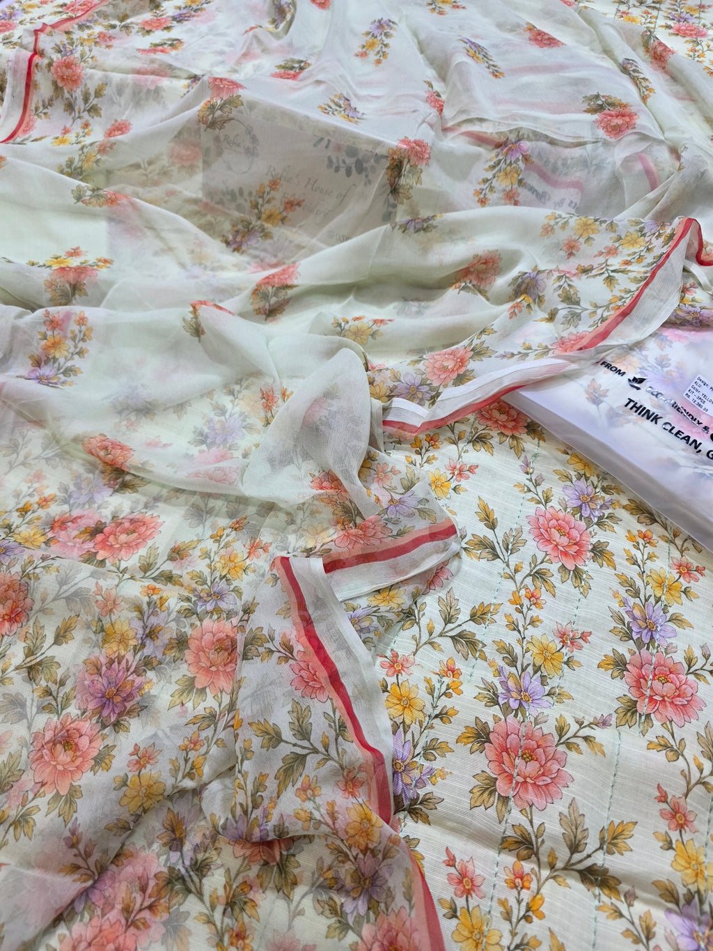 Bareeze printed plus embroidered khadder