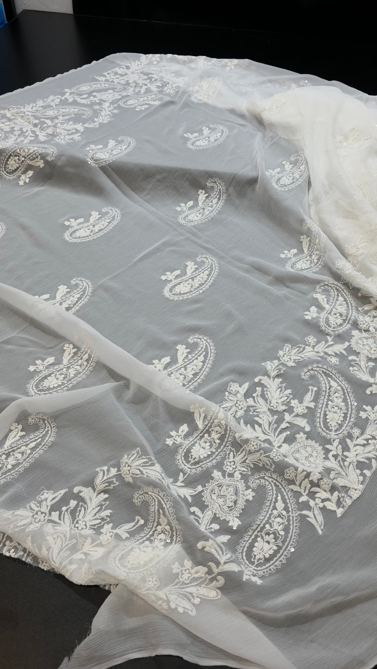 Chiffon allover embroidered shirt and duppatta WHITE