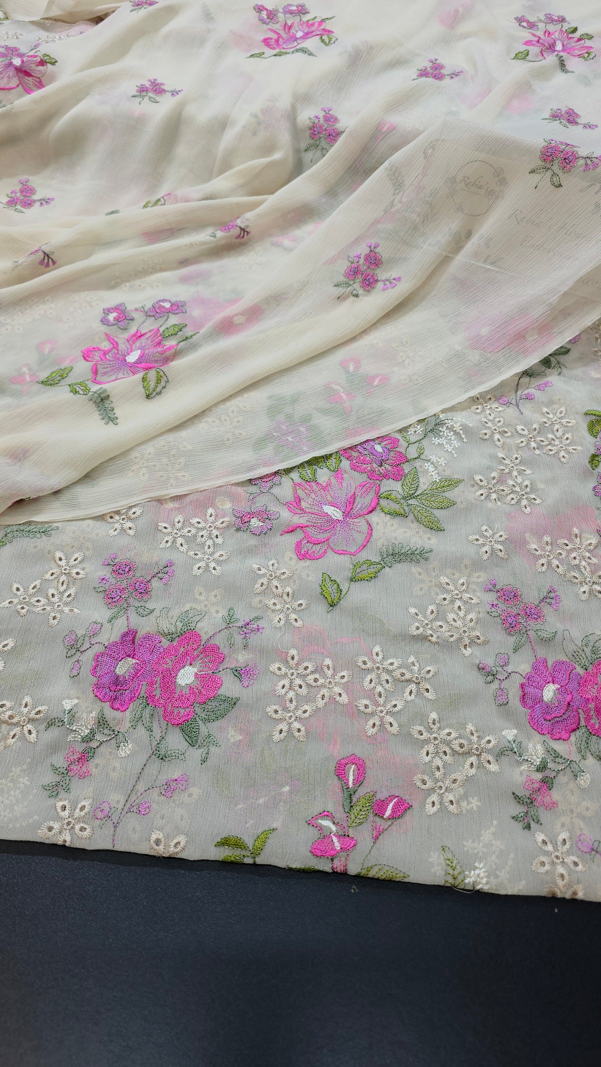 Chiffon allover embroidered shirt and duppatta