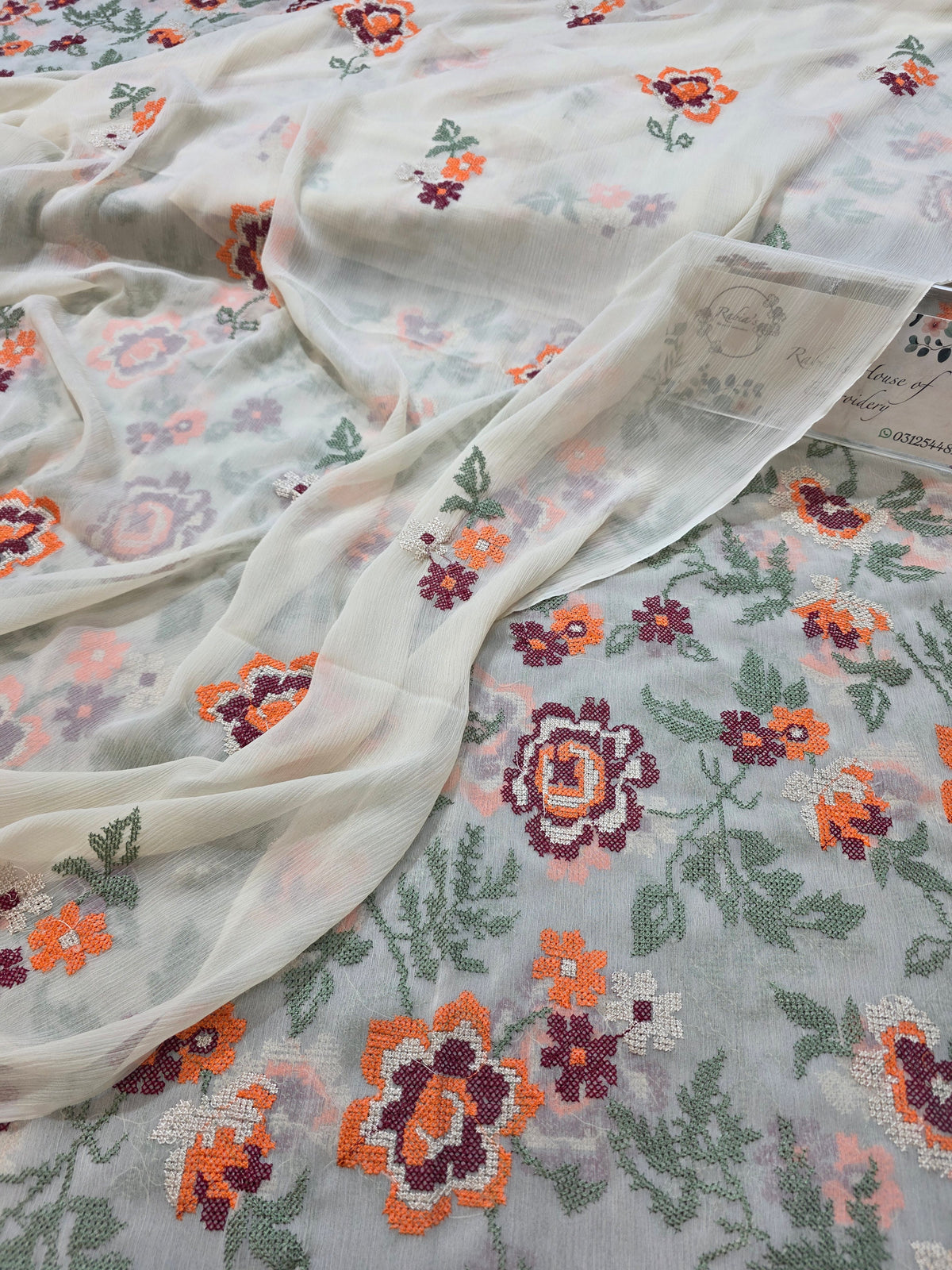 Chiffon allover embroidered shirt and duppatta