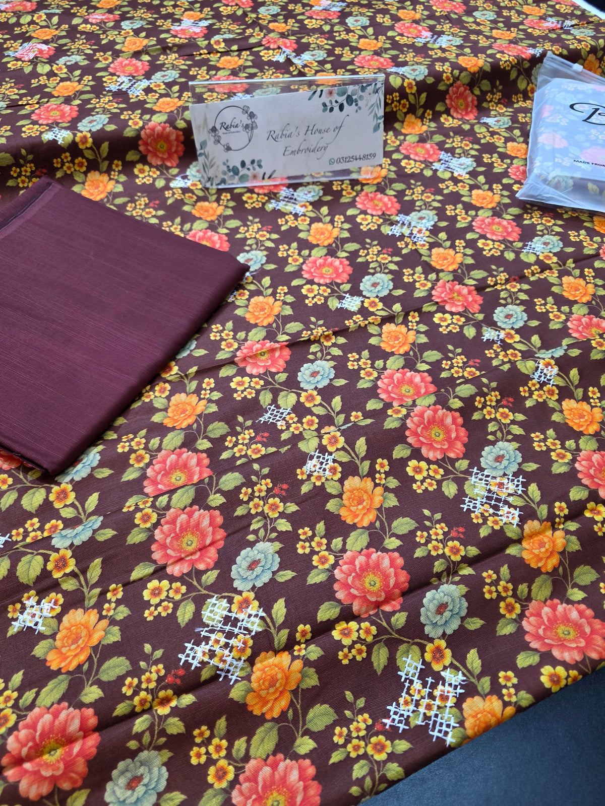Bareeze printed plus embroidered khadder