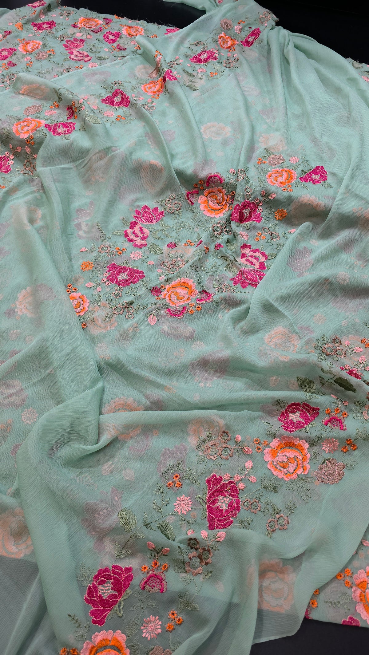 Chiffon allover embroidered shirt and duppatta