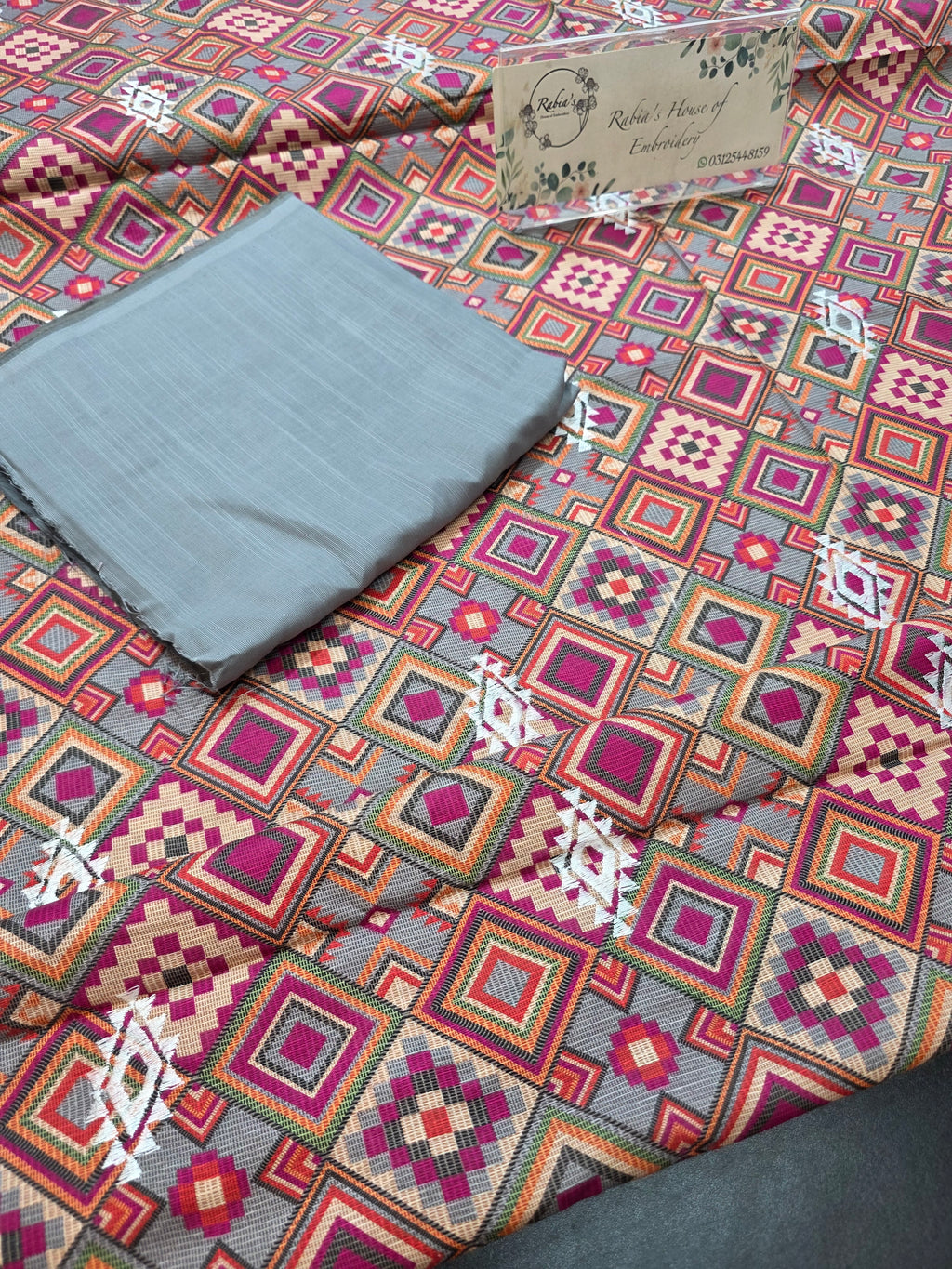Bareeze printed plus embroidered khadder