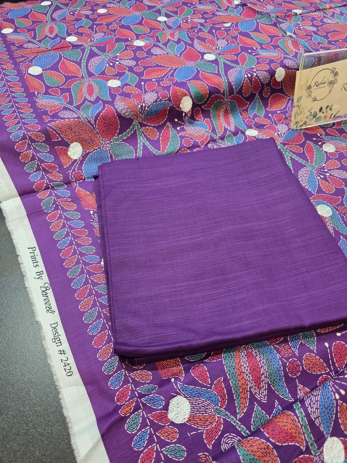 Bareeze printed plus embroidered khadder