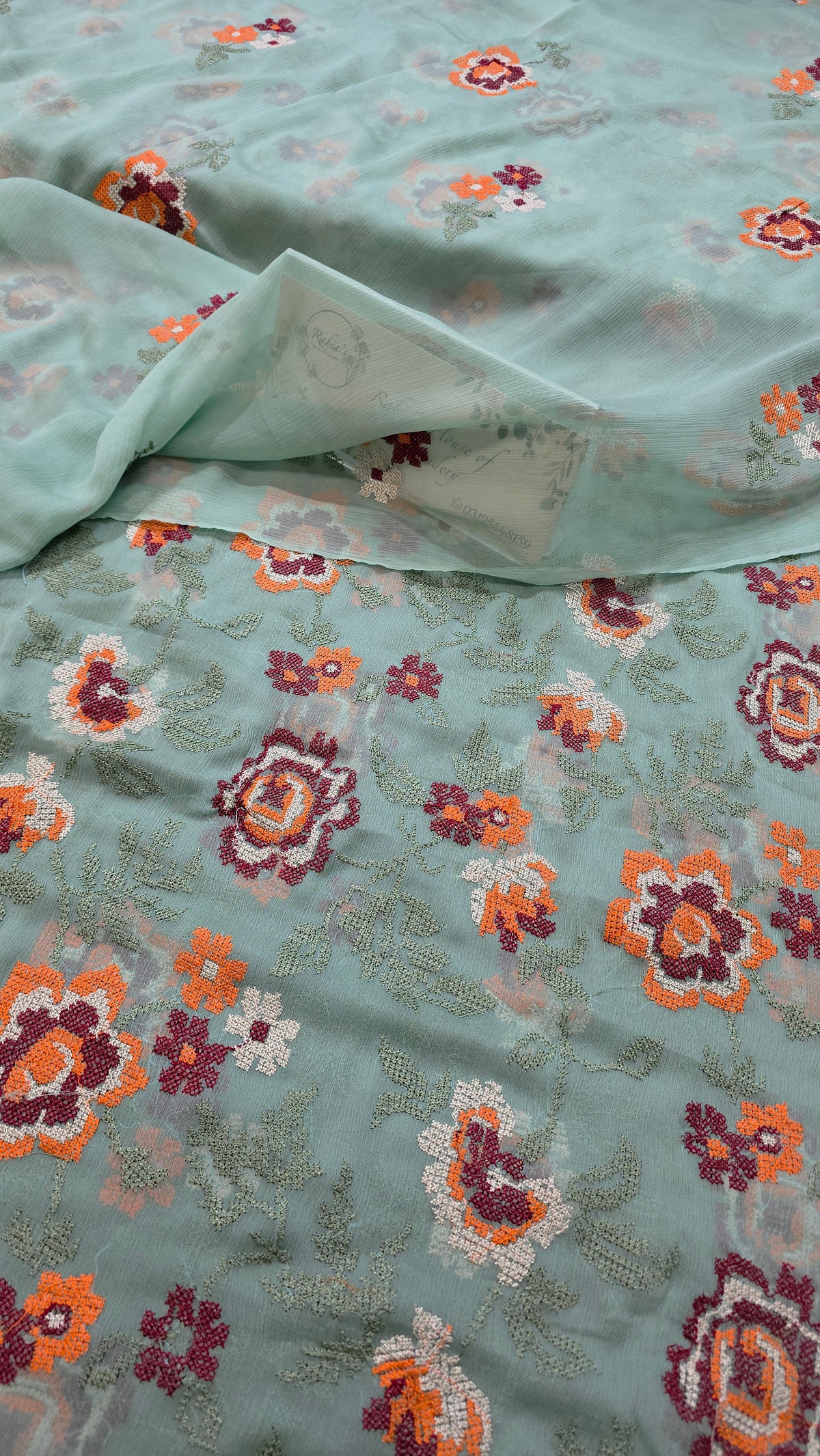 Chiffon allover embroidered shirt and duppatta