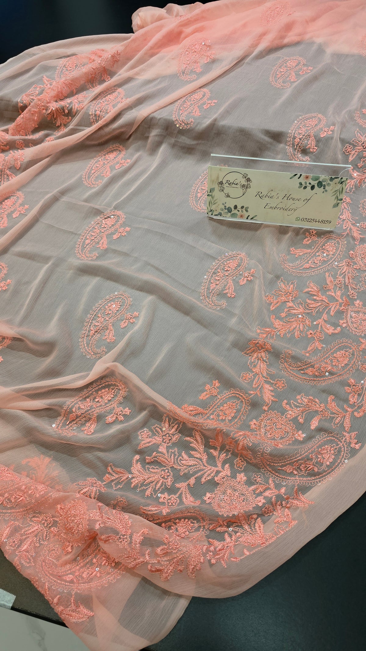 Chiffon allover embroidered shirt and duppatta