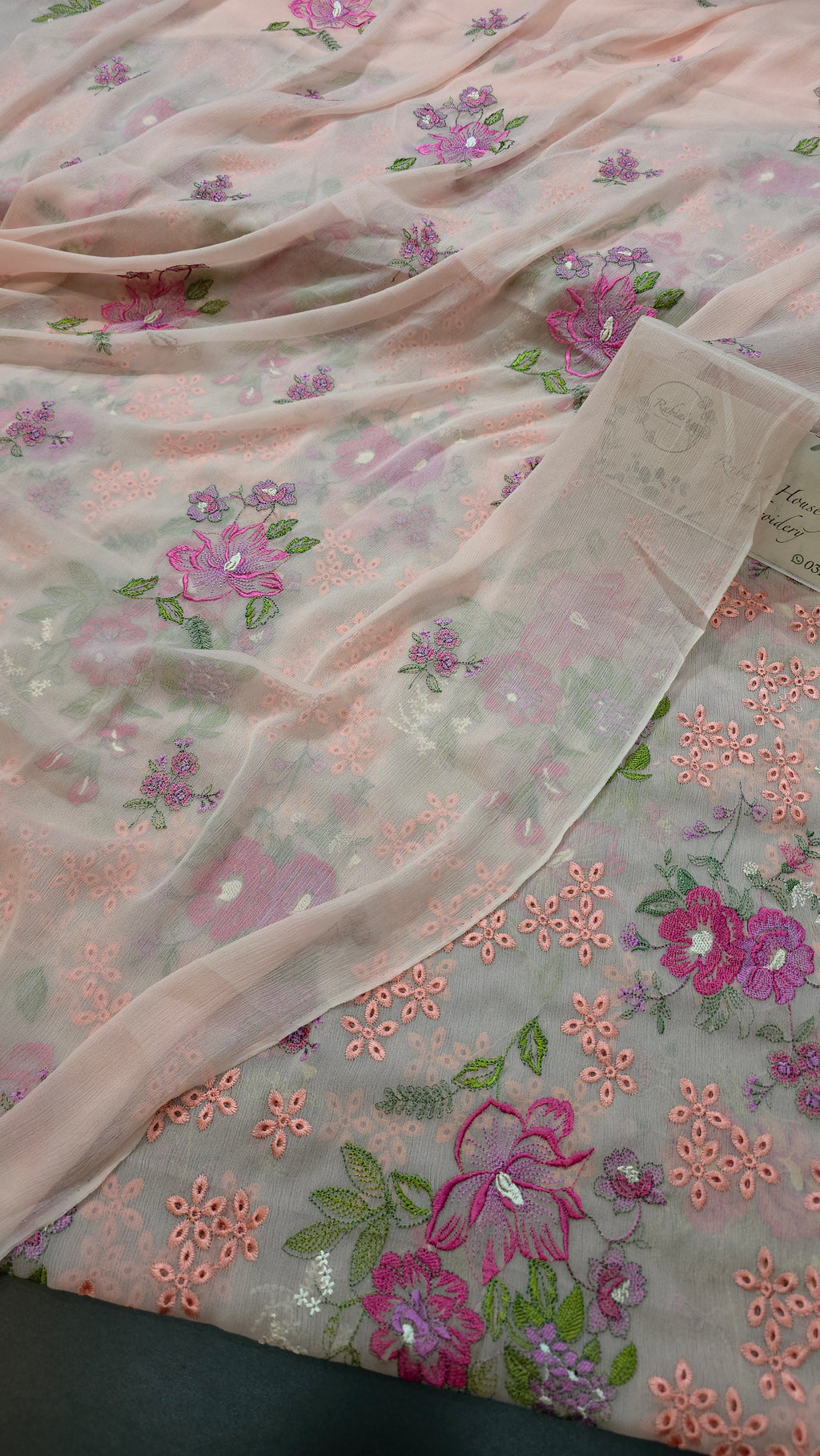 Chiffon allover embroidered shirt and duppatta