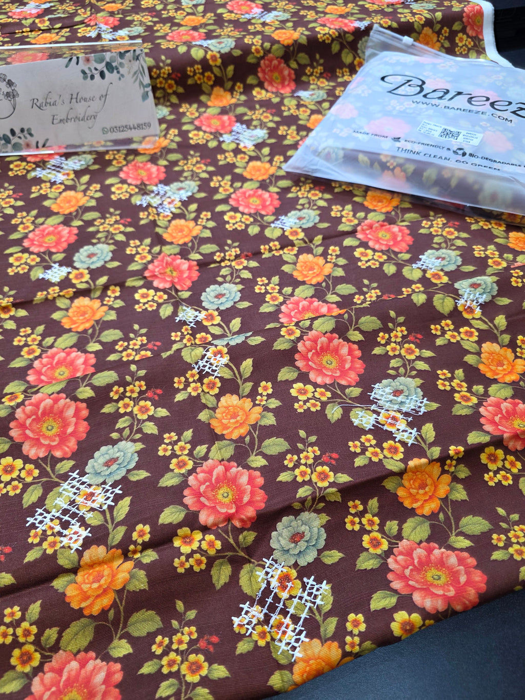 Bareeze printed plus embroidered khadder