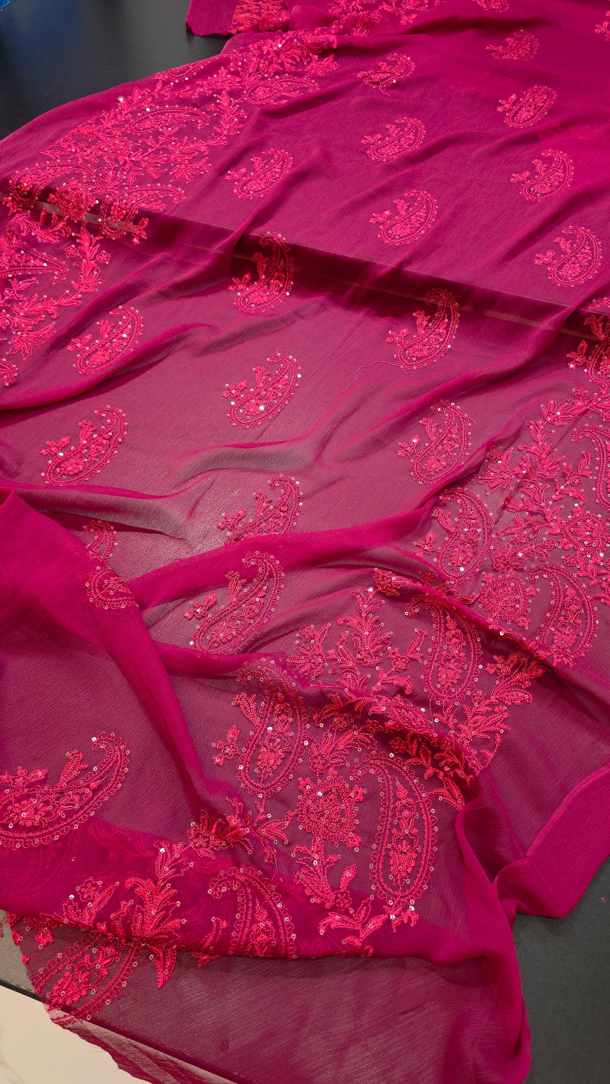 Chiffon allover embroidered shirt and duppatta