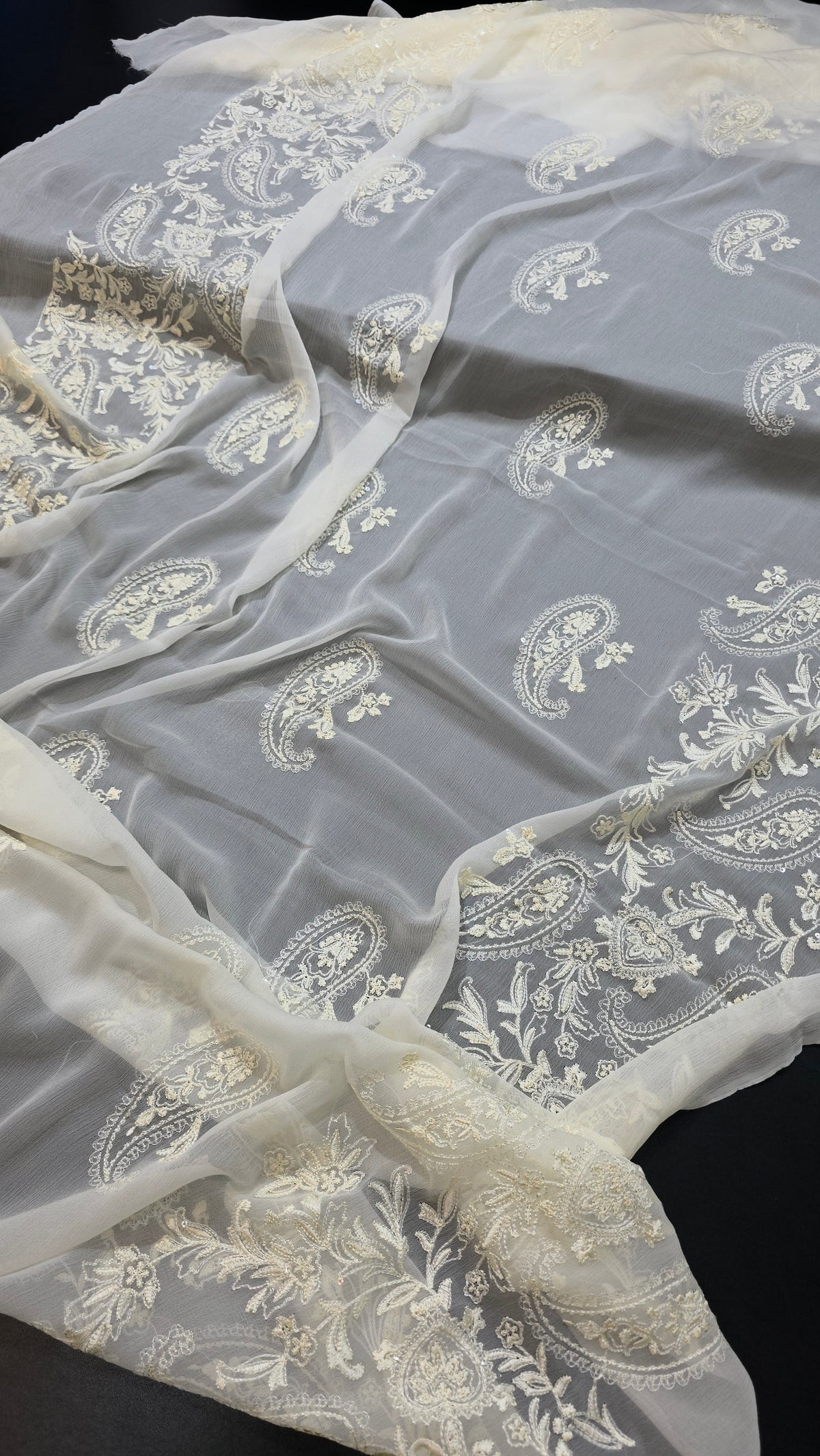 Chiffon allover embroidered shirt and duppatta (LIME)